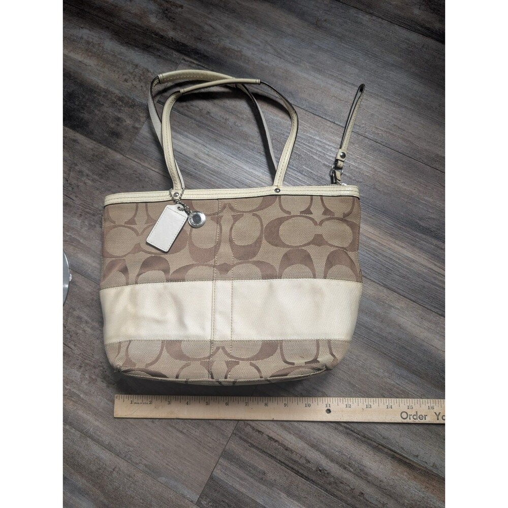 COACH Ivory Beige Signature Jacquard Striped Canvas Tote Bag Purse - F13548 - Picture 5 of 6